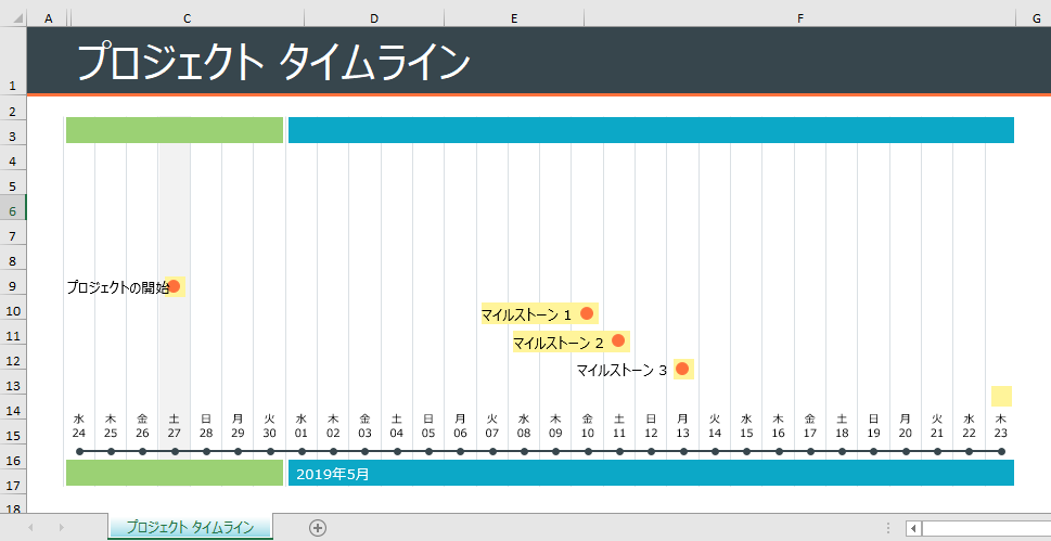 エクセルを使用したマイルストーン