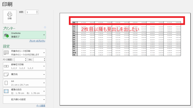 Excel(エクセル)で2枚目以降も項目見出しを印刷する方法