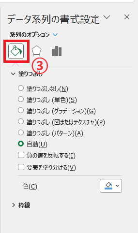 「塗りつぶしと線」をクリックする