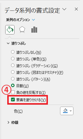 「要素を塗り分ける」にチェックを入れる