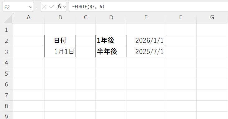 =EDATE(B3, 6)