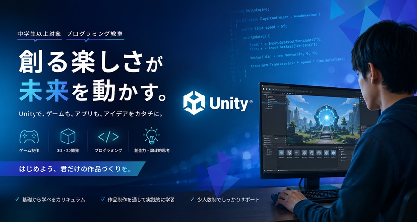 Unity講座
UnityとC#で学ぶ中学生からのプログラミング講座
